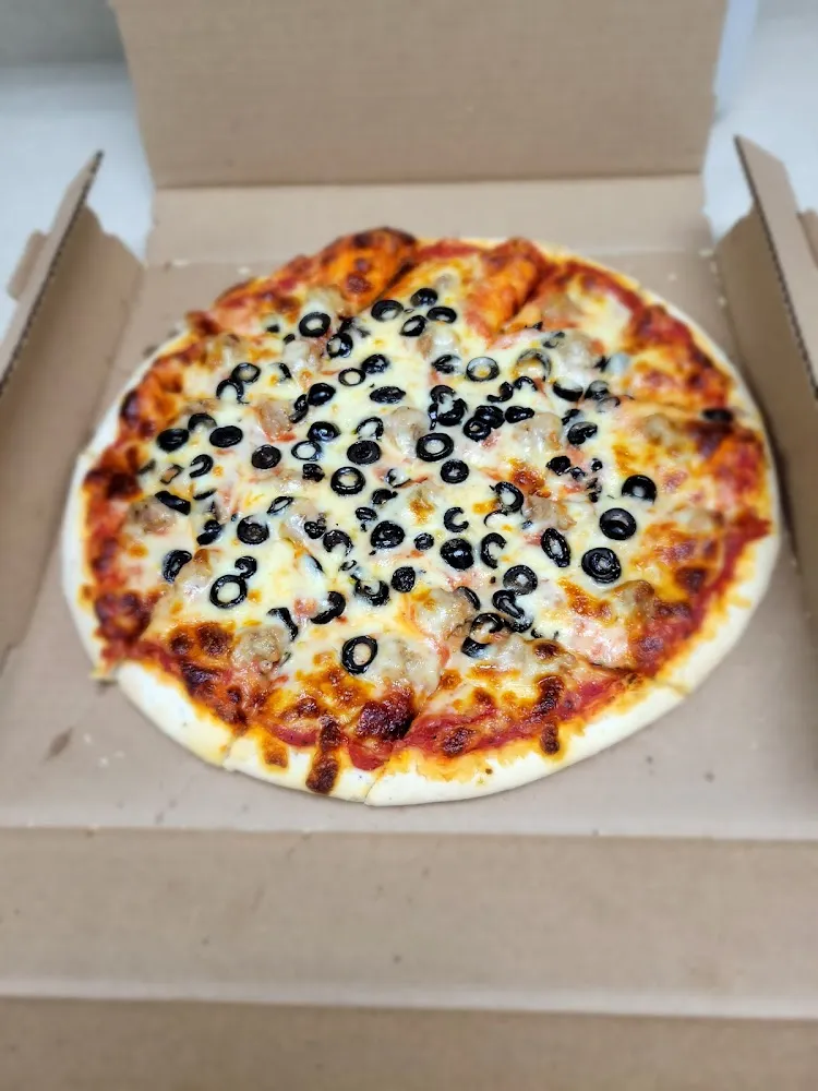 Sausage and Black Olive Pizza